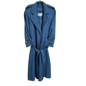 Vintage Blue Trench Coat Double Breasted Lined Fall Jacket J Gallery Women’s 12